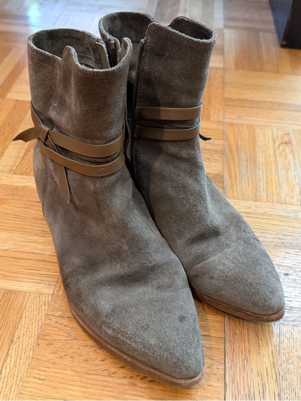 Italeau Women Donata Suede Belted Italy Handmade Zip Ankle Boots